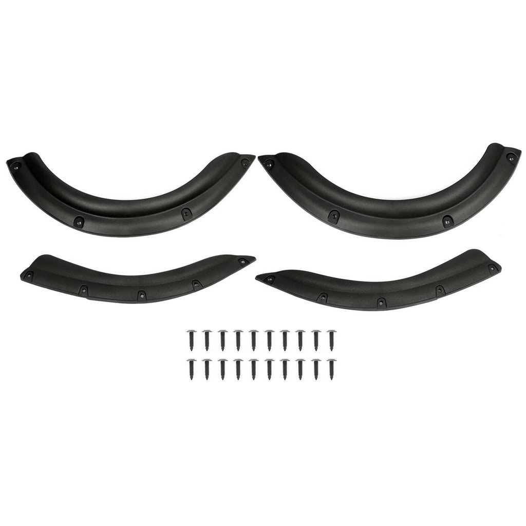 Front and rear golf cart fender flares set, black plastic with mounting hardware screws