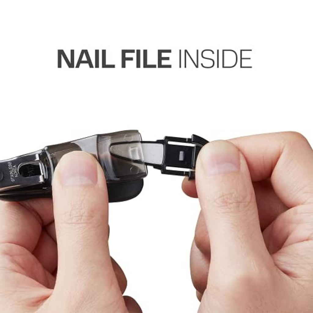 Nail clipper with built-in nail file, black cap and clear guard