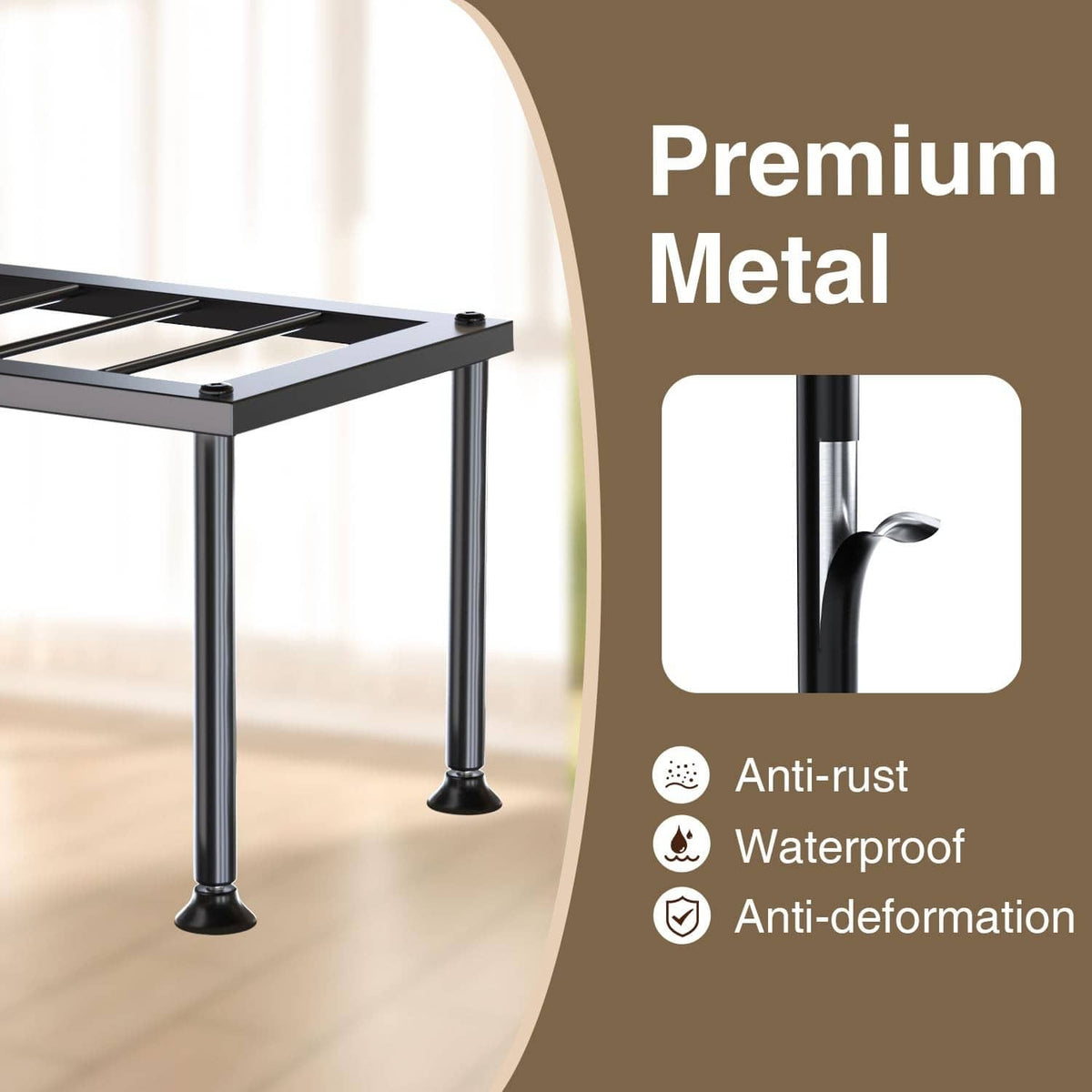 RivetOak Josmimic Metal Plant Stand Outdoor, 1 Tier Long Rectangle Black