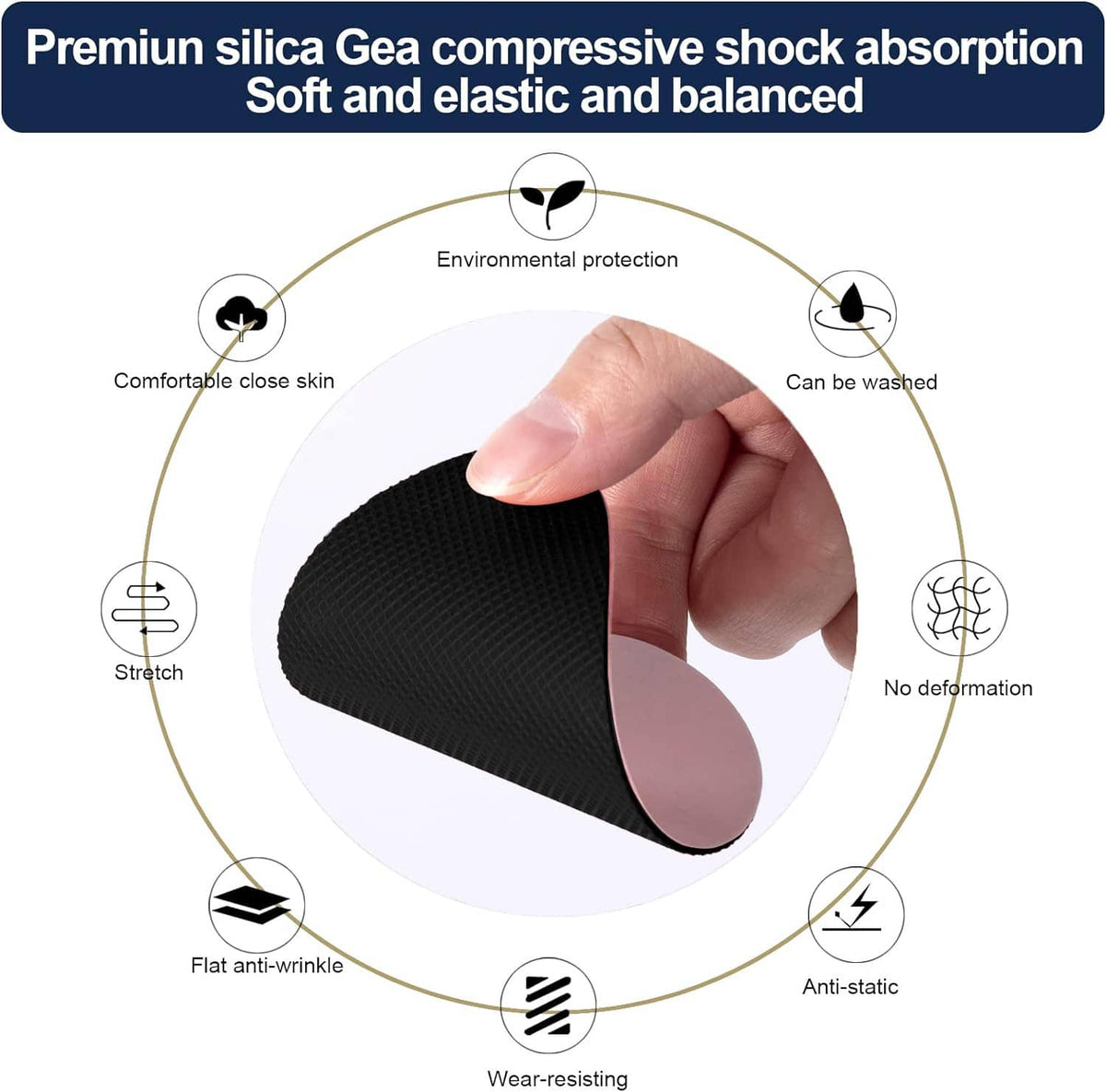 Black shoe grip sole protector pad held in hand, textured anti-slip surface