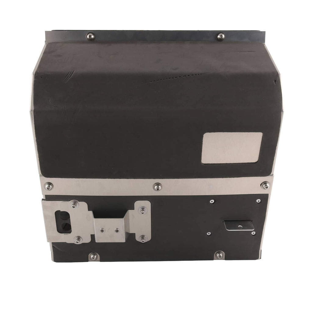 Aluminum heater AC box housing underside with mounting plates and connectors