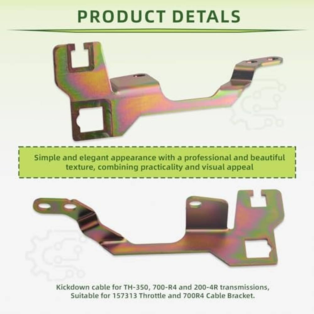 Iridescent throttle cable bracket with rectangular cutouts and mounting holes