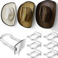 Cowboy hat wall hooks set with six clear metal clips and three brimmed hats