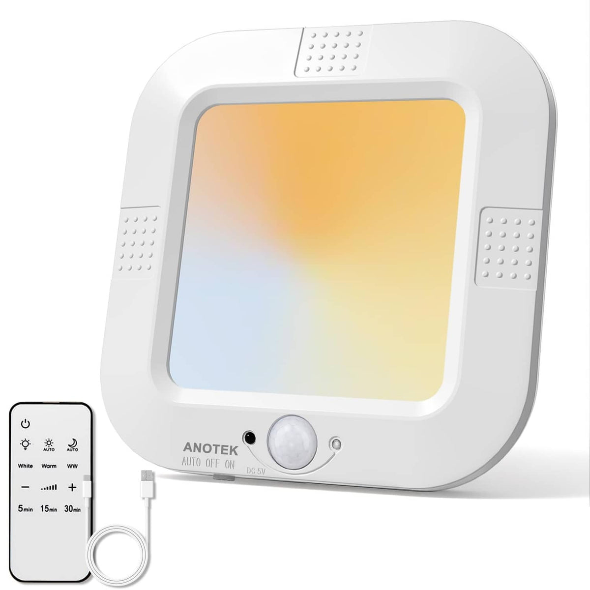 ANOTEK rechargeable motion sensor ceiling light in white with matching remote