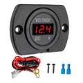 Black DC digital voltmeter with red LED display showing 12.4V in waterproof housing