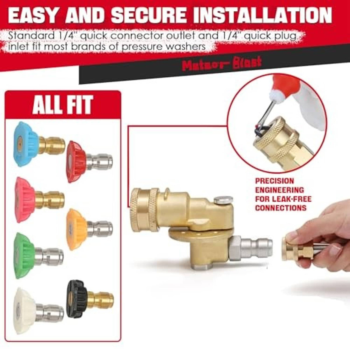 Brass quick-connector coupler for pressure washer, with pull pin and quick-connect outlet