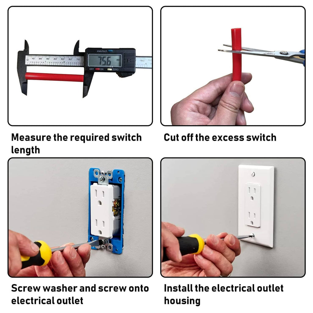 Red outlet extender spacers and long screws for mounting an outlet housing