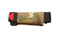 Multicam elastic tourniquet pouch with red end panel and belt mounting strap