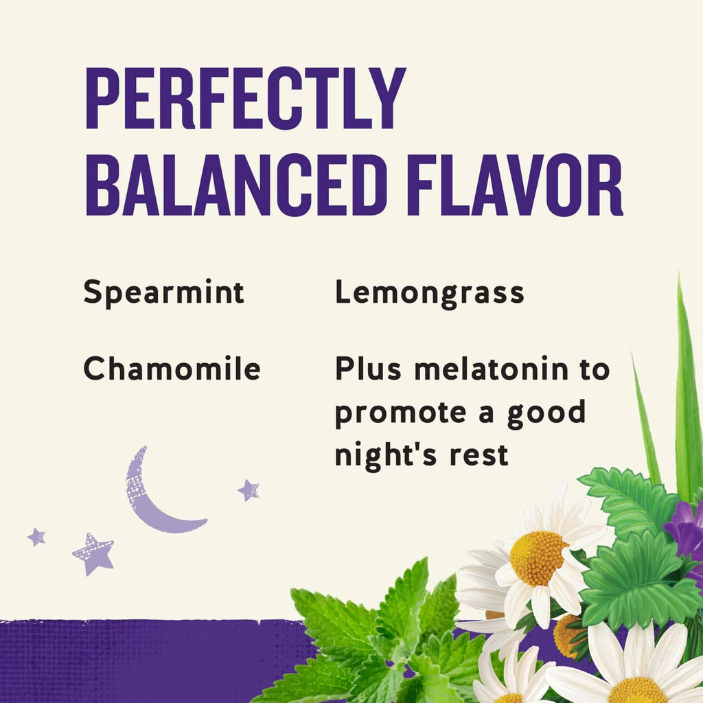 Sleepytime tea blend label: spearmint, lemongrass, chamomile with melatonin