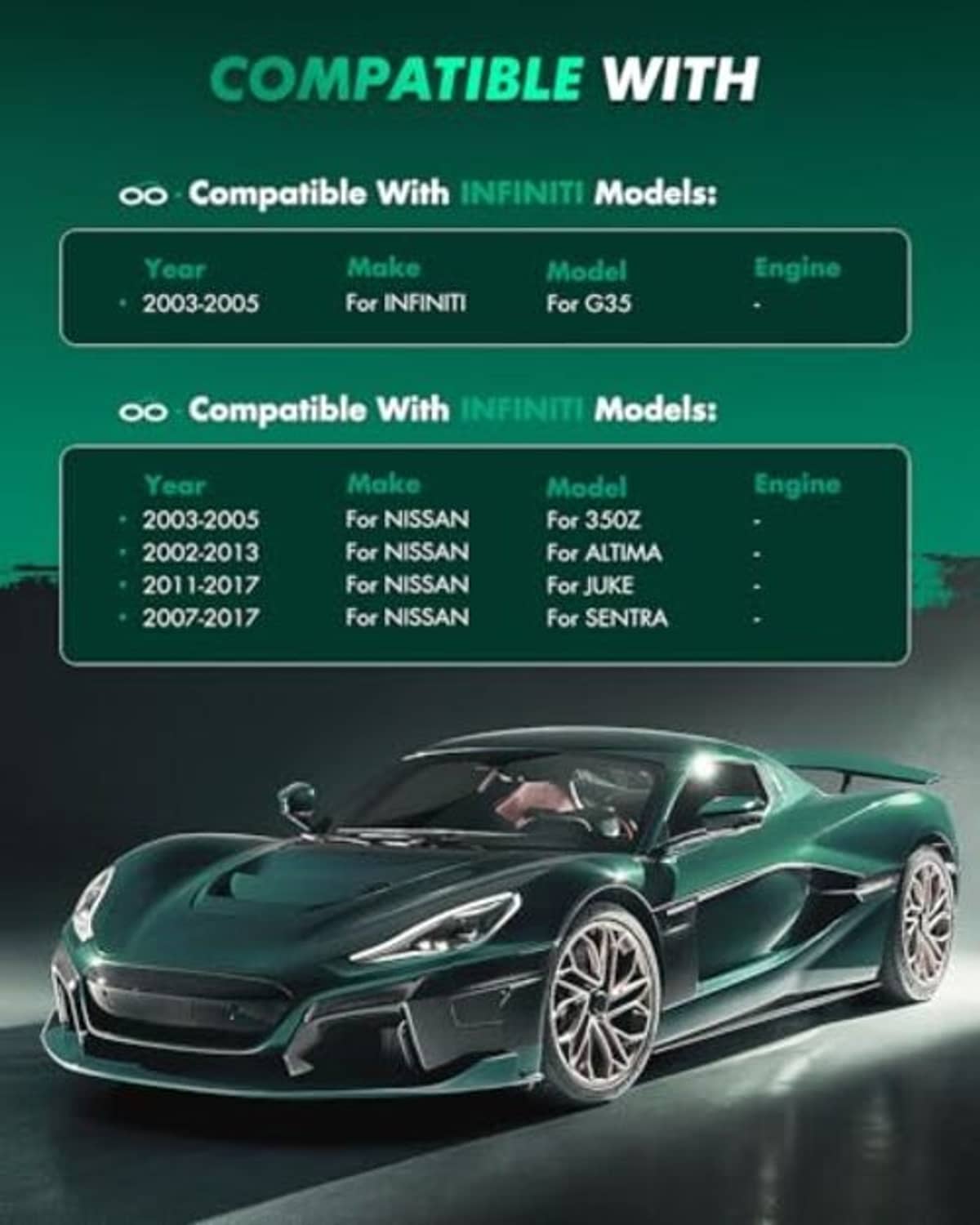 Compatible ceramic brake pads fitment chart with car graphic; gray pads shown