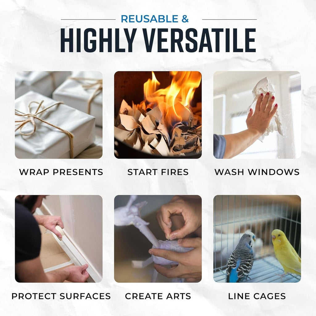 Newsprint packing paper sheets for reusable, versatile packing and wrapping uses