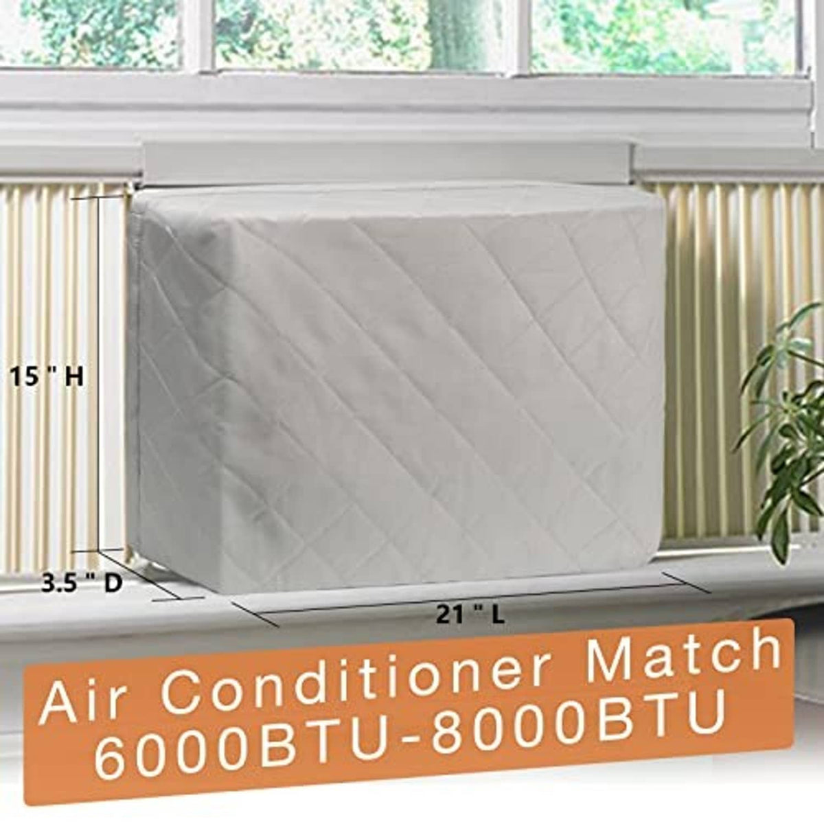Quilted white window air conditioner cover with fitted rectangular shape