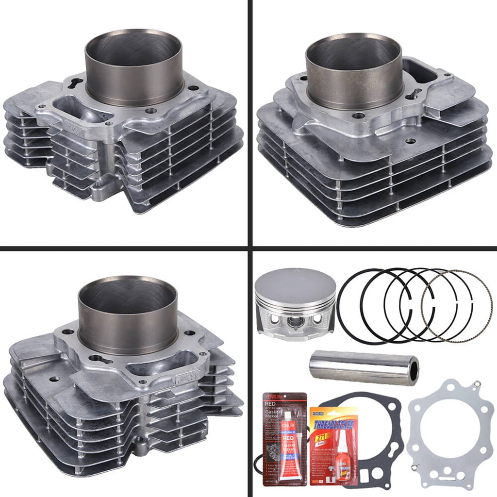 Engine cylinder assembly kit shown with piston, rings, and gasket set