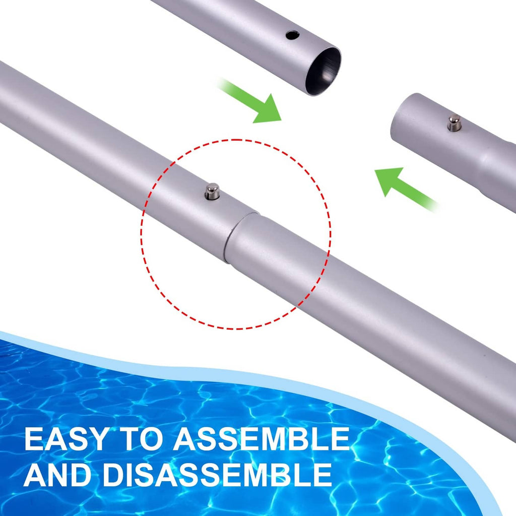 Gray pool pole joint with locking pin detail on anodized aluminum tube