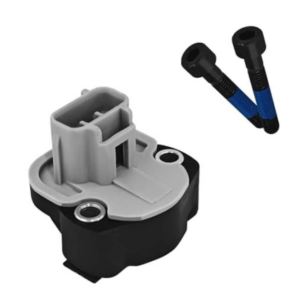 Throttle position sensor with black housing and gray connector, mounting ring visible
