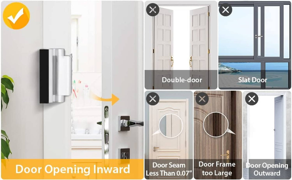 Silver security door lock mounted on door frame
