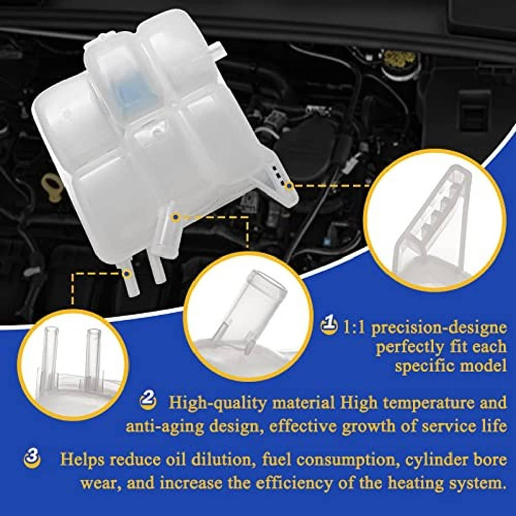 Coolant reservoir expansion tank with molded shape and black cap on top