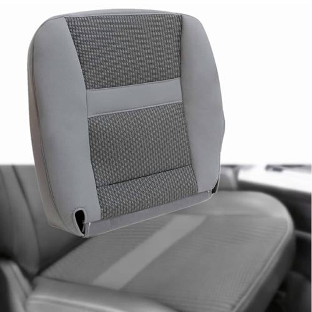 Gray front driver side seat cover featuring perforated fabric inserts and padded edges.