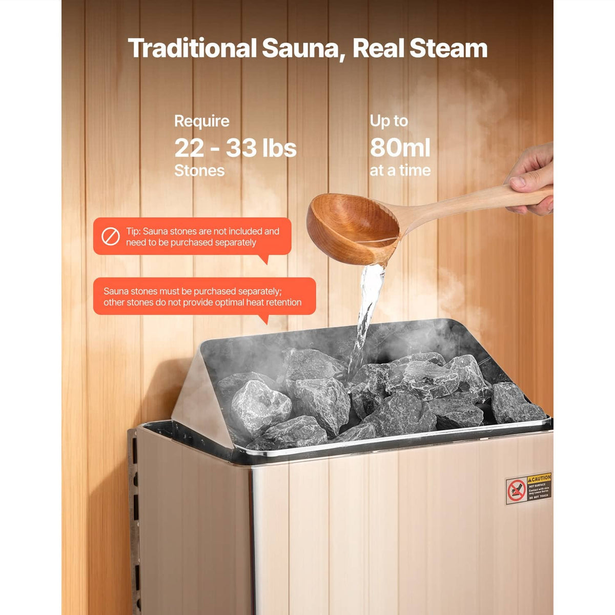 Stainless steel electric sauna heater with rocks filling the open top