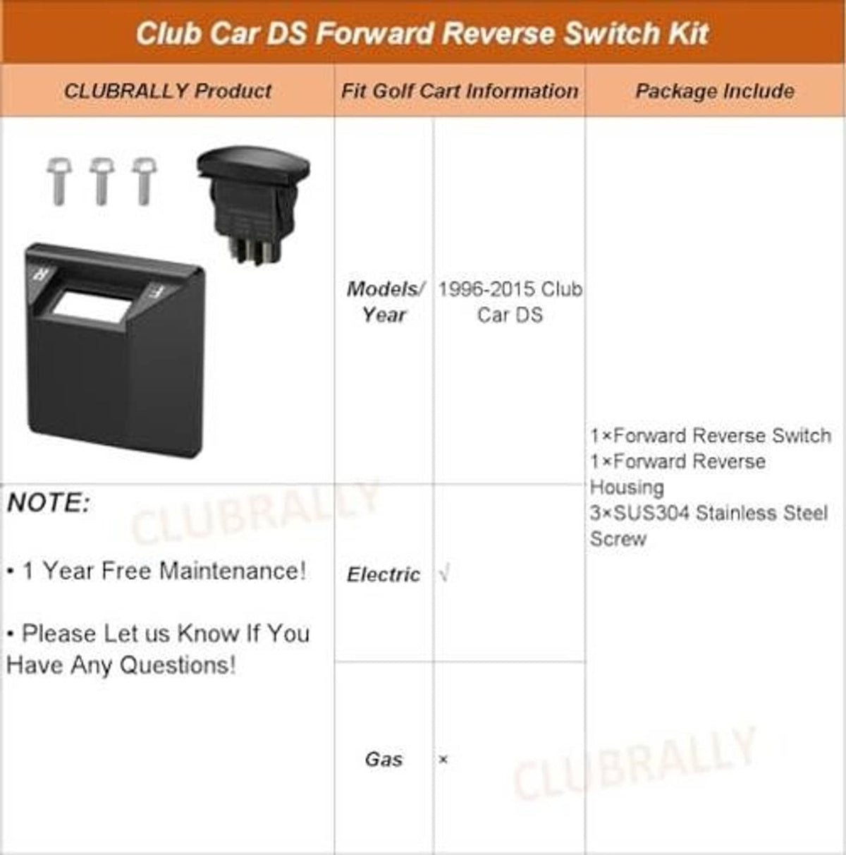 Forward/reverse rocker switch kit showing black switch housing and mounting screws