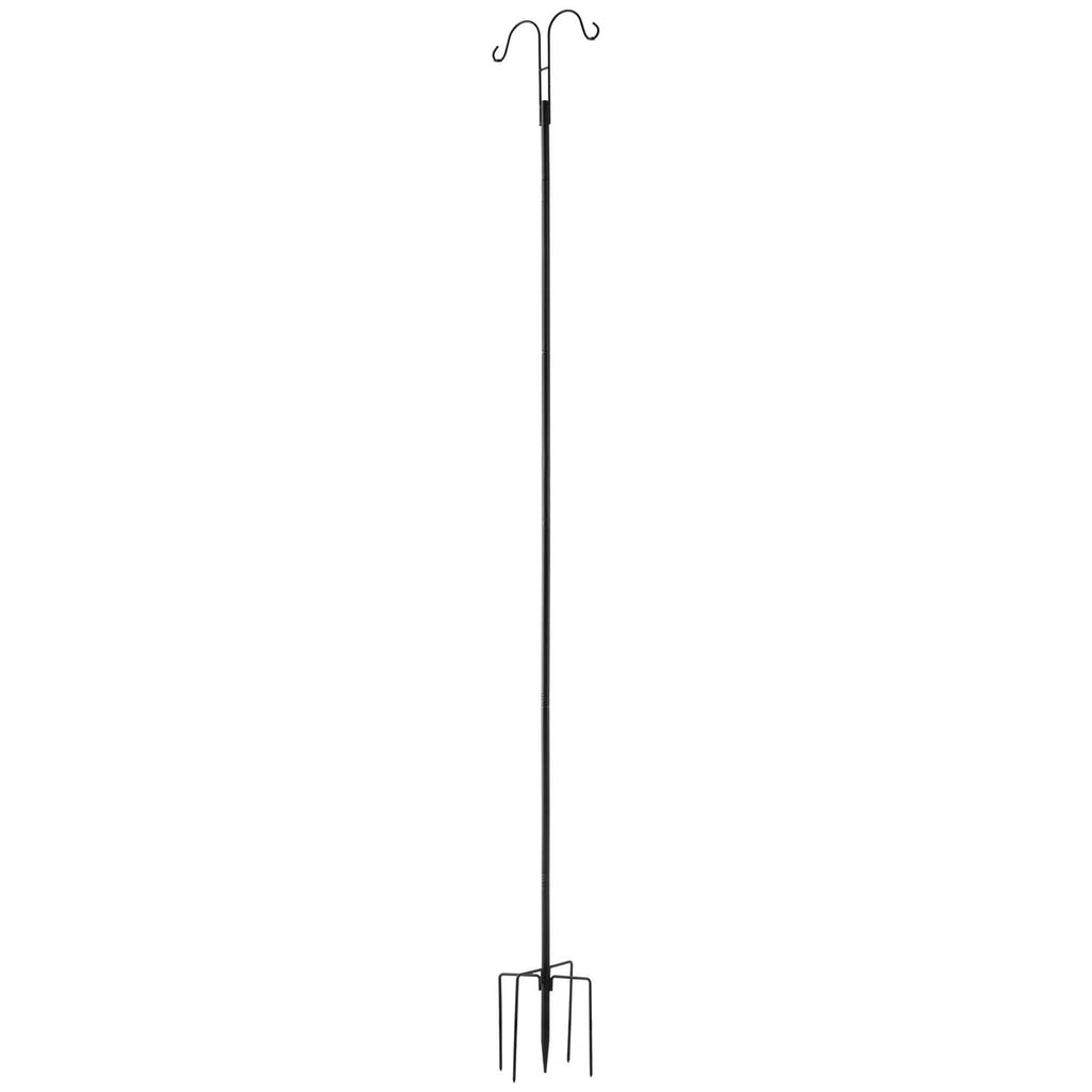 Black 92-inch double shepherds hook pole with two curved hooks and 4-prong stake base