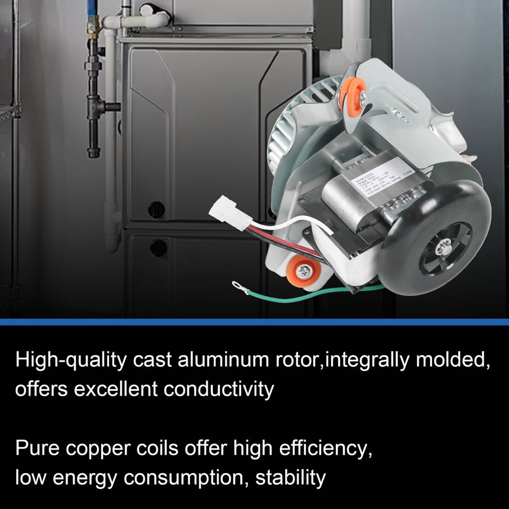 Draft inducer motor assembly with gray blower housing and attached wiring inside furnace unit