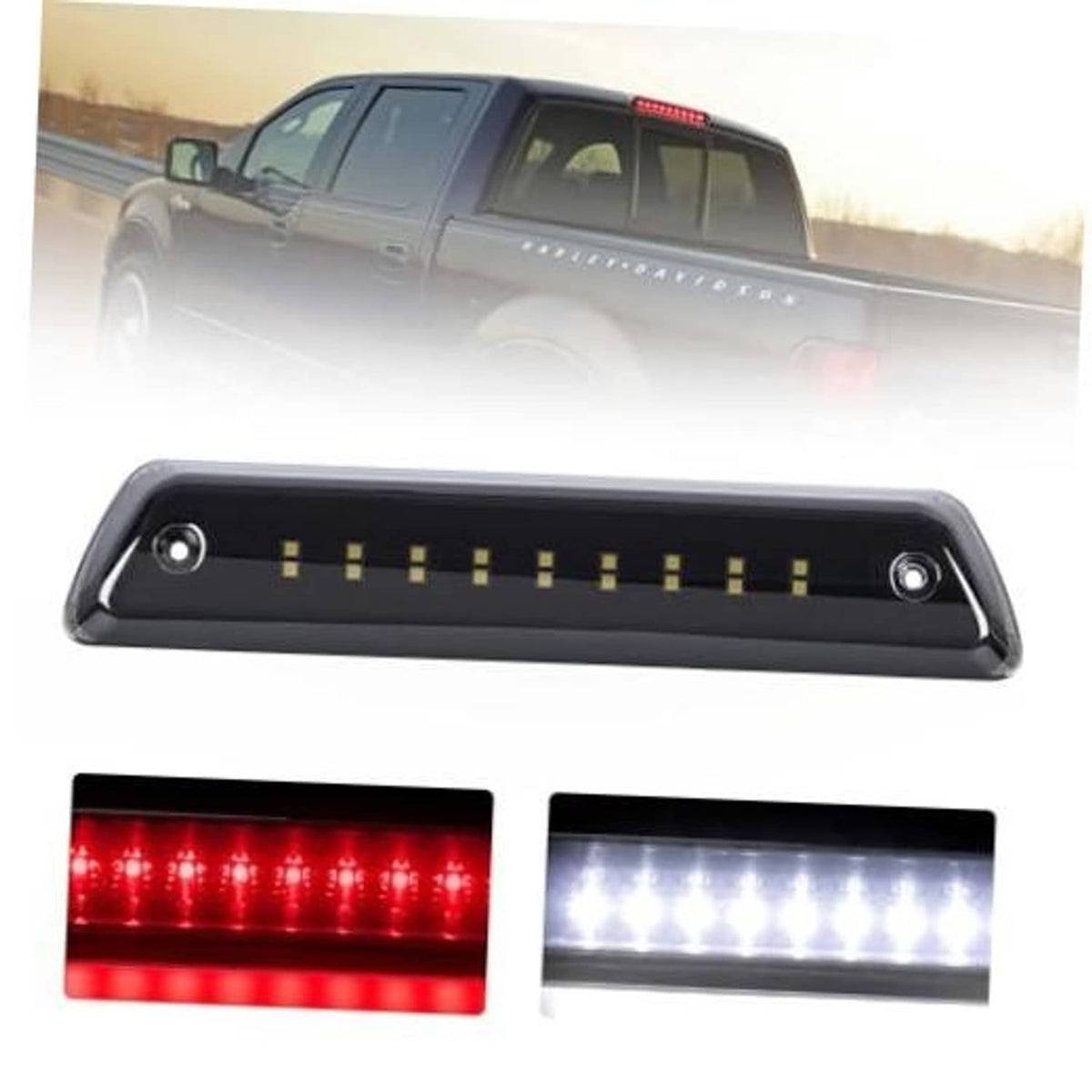Smoked LED third brake light and reverse light bar, black housing with red and white LEDs