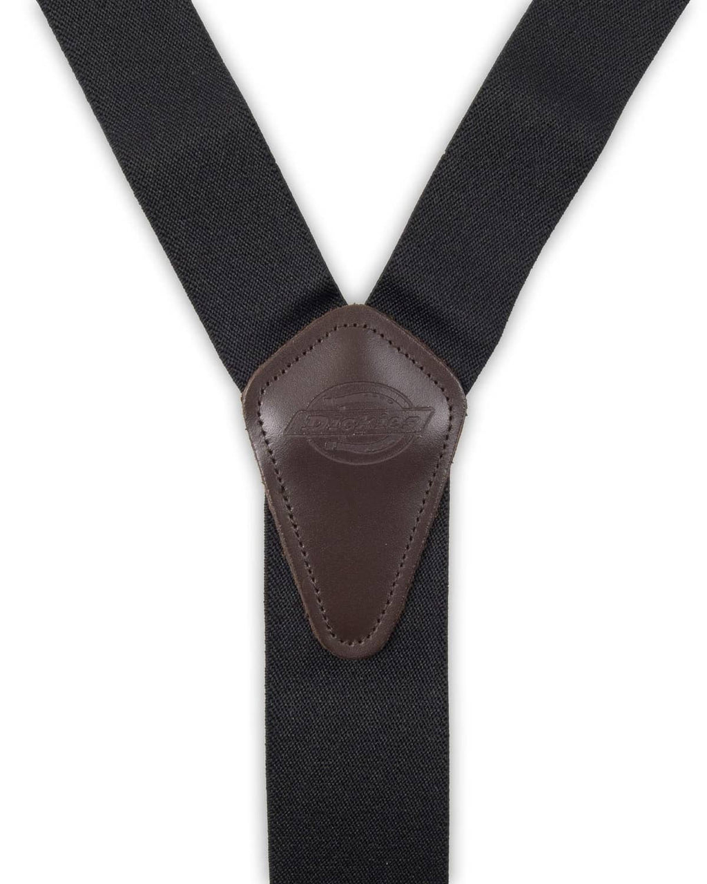 Dickies suspenders leather center patch with embossed logo on black straps