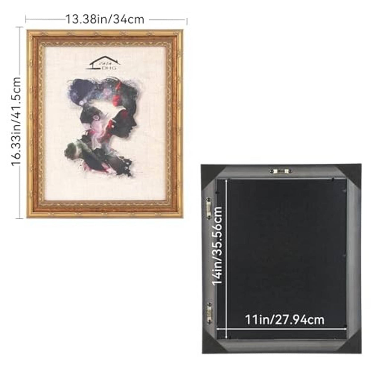 Antique-style picture frame with ornate gold trim and included black backboard, 11x14 size