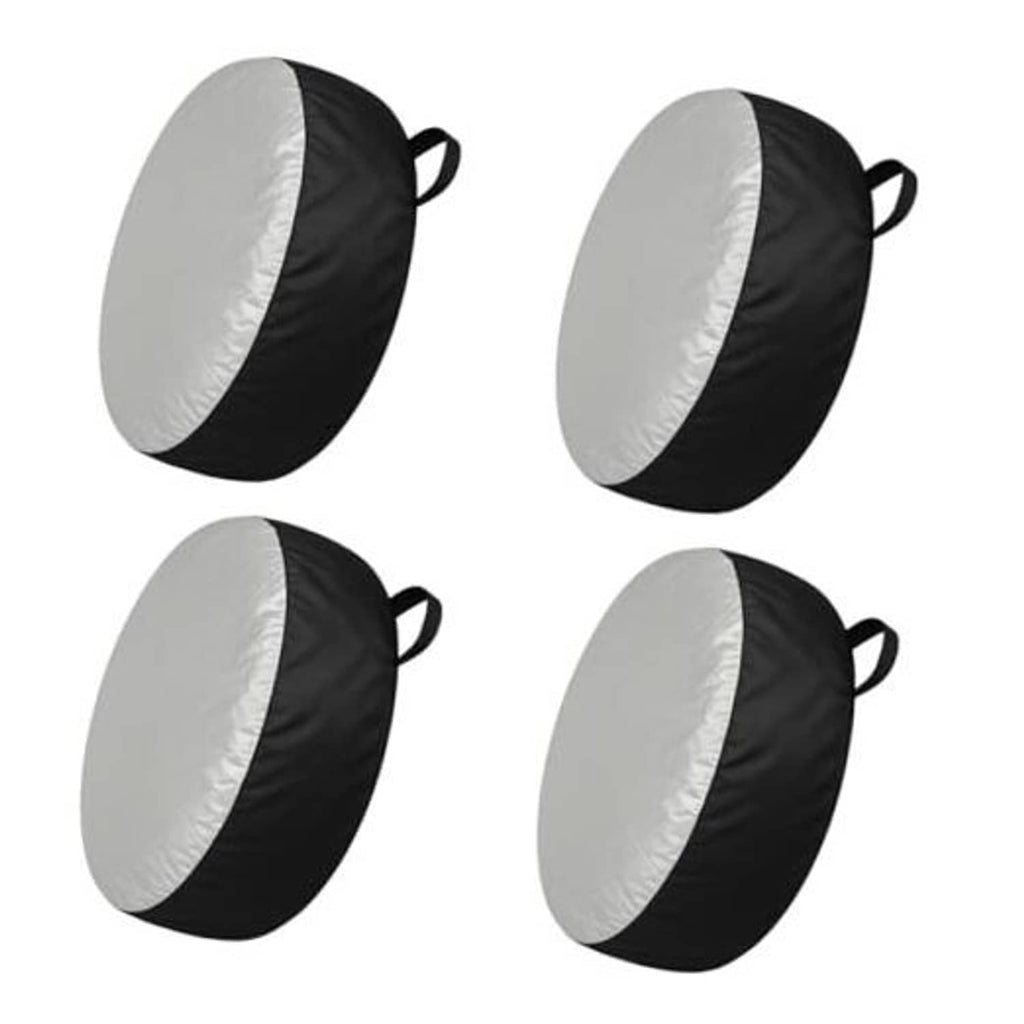 Waterproof tire storage cover bag, white and black, round with drawstring handle