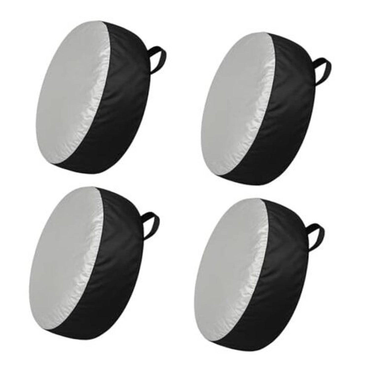 Waterproof tire storage cover bag, white and black, round with drawstring handle