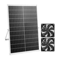 Solar-powered greenhouse ventilation fan kit with 30W panel and dual square fan units