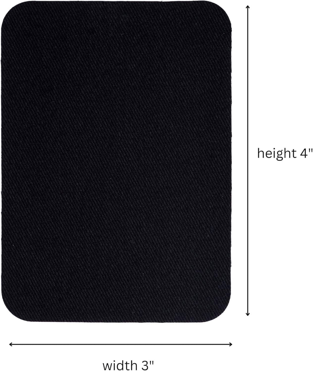Square iron-on patch size 3 in wide x 4 in high, dark fabric