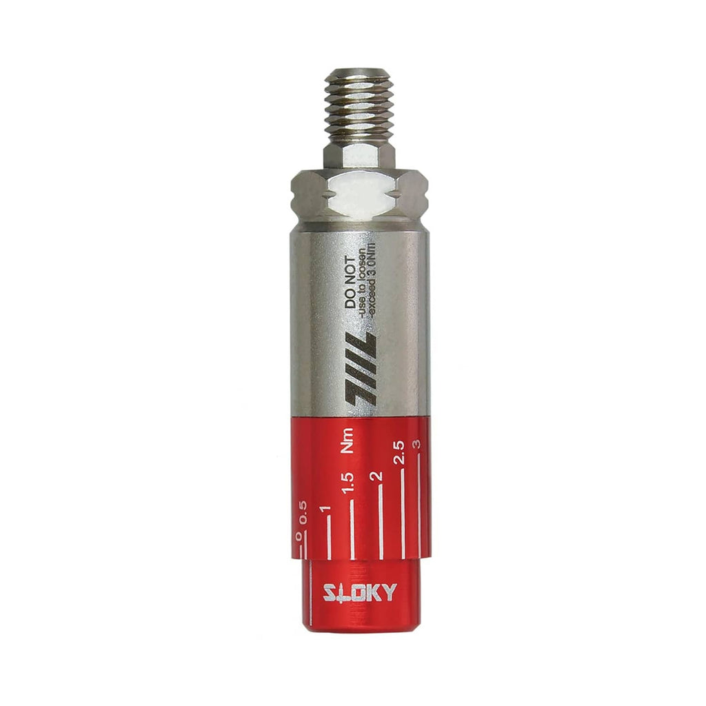 Red mini torque driver with hex socket and numbered 0–3 Nm scale