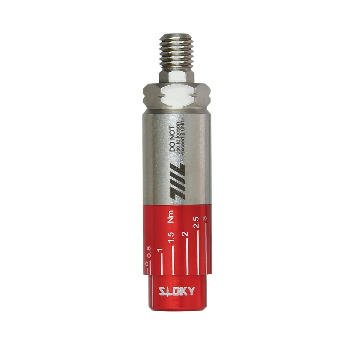 Red mini torque driver with hex socket and numbered 0–3 Nm scale