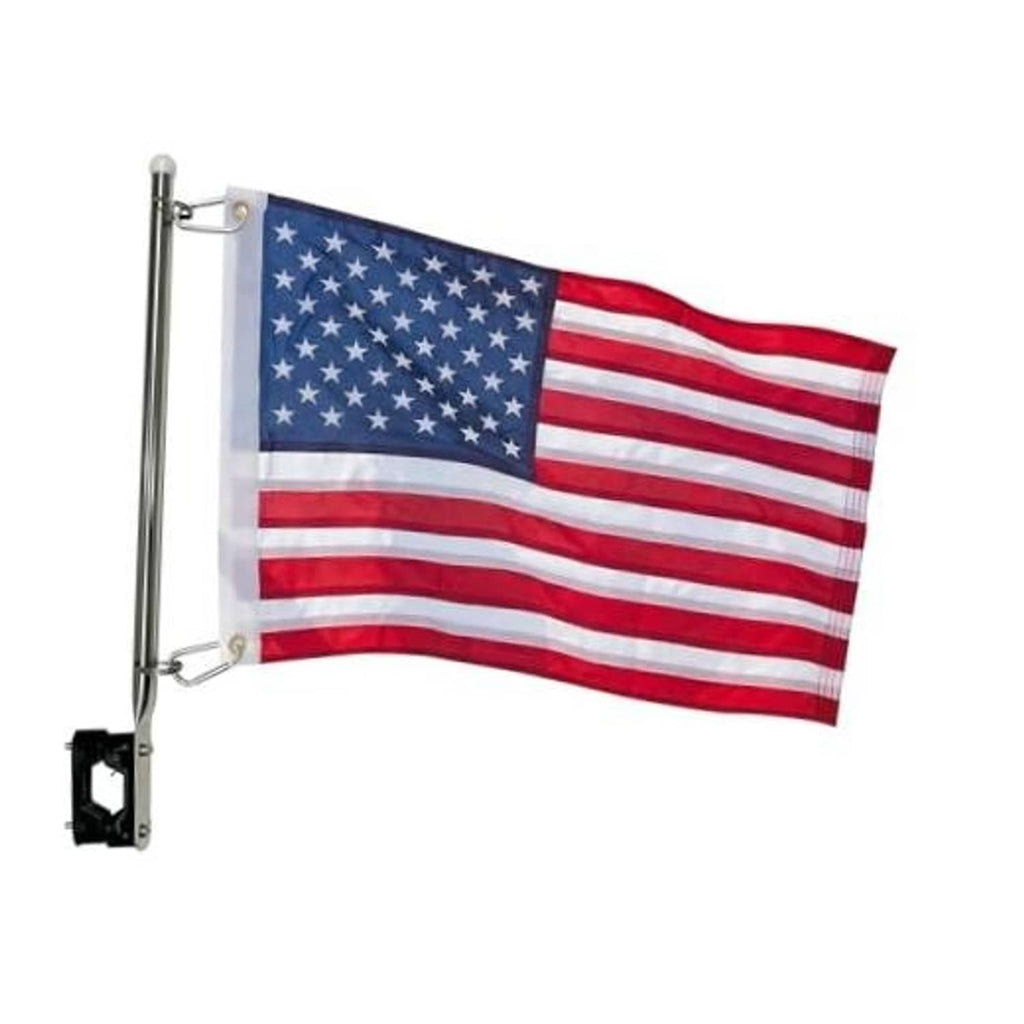 Boat mount flag pole kit with small American flag and non-retractable pole