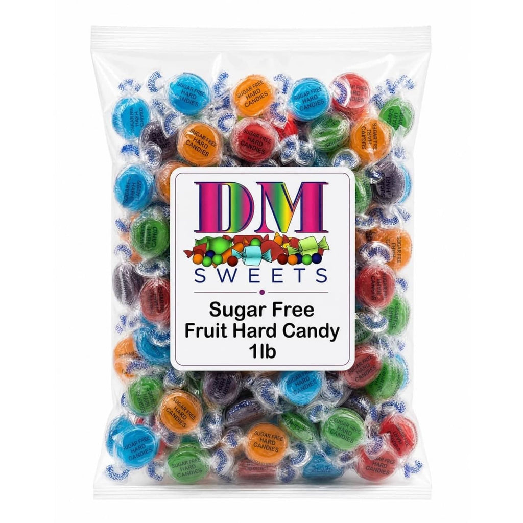 Sugar-free fruit hard candy bag, DM Sweets label, 1 lb, assorted wrapped candies