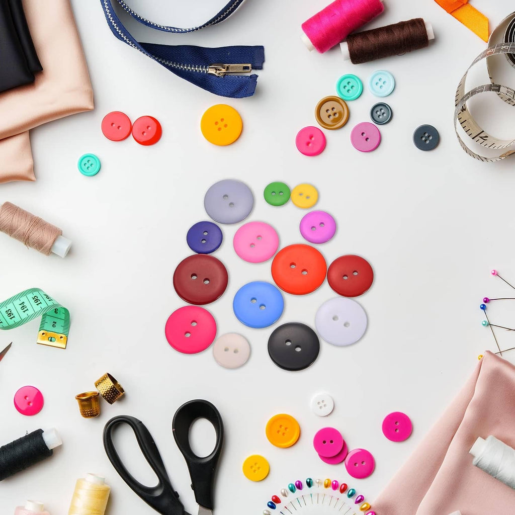 Assorted resin sewing buttons, round with two holes, multicolor layout