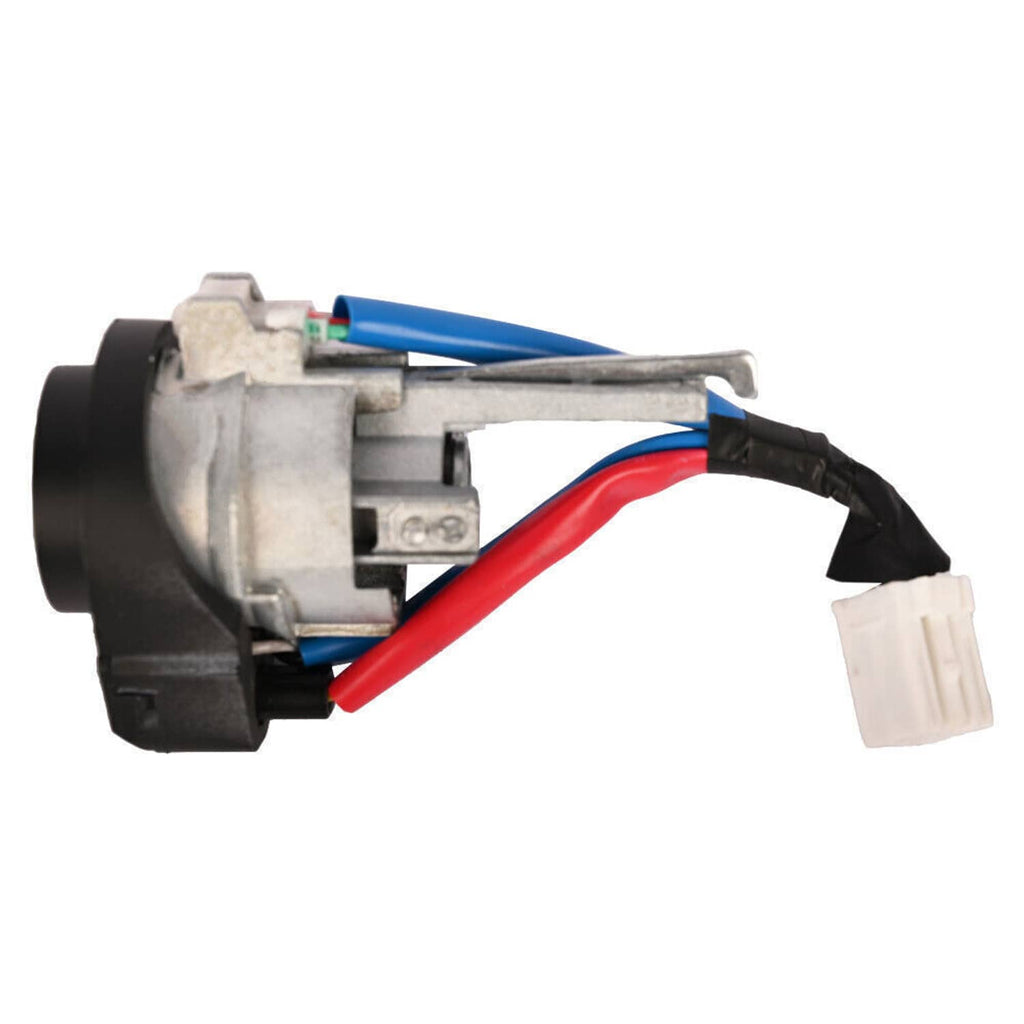 Lock cylinder housing with attached wiring and connector, shown from side angle