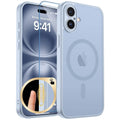 Silver blue iPhone 16 Plus phone case showing camera openings and side button cutouts