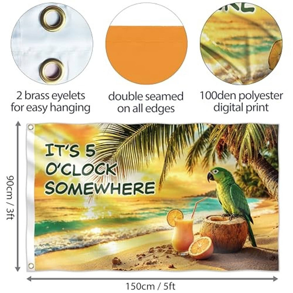 Parrot beach flag with two brass eyelets for easy hanging