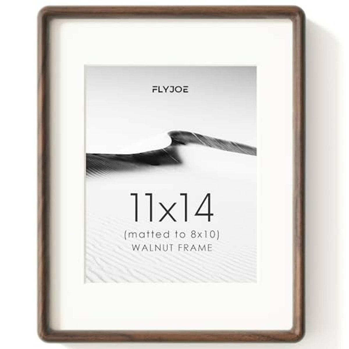Rounded walnut 11x14 picture frame with clear glass and white mat area