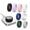 Assorted soft silicone ring covers, thin elastic bands in 8 colors: black, lavender, pink, white.