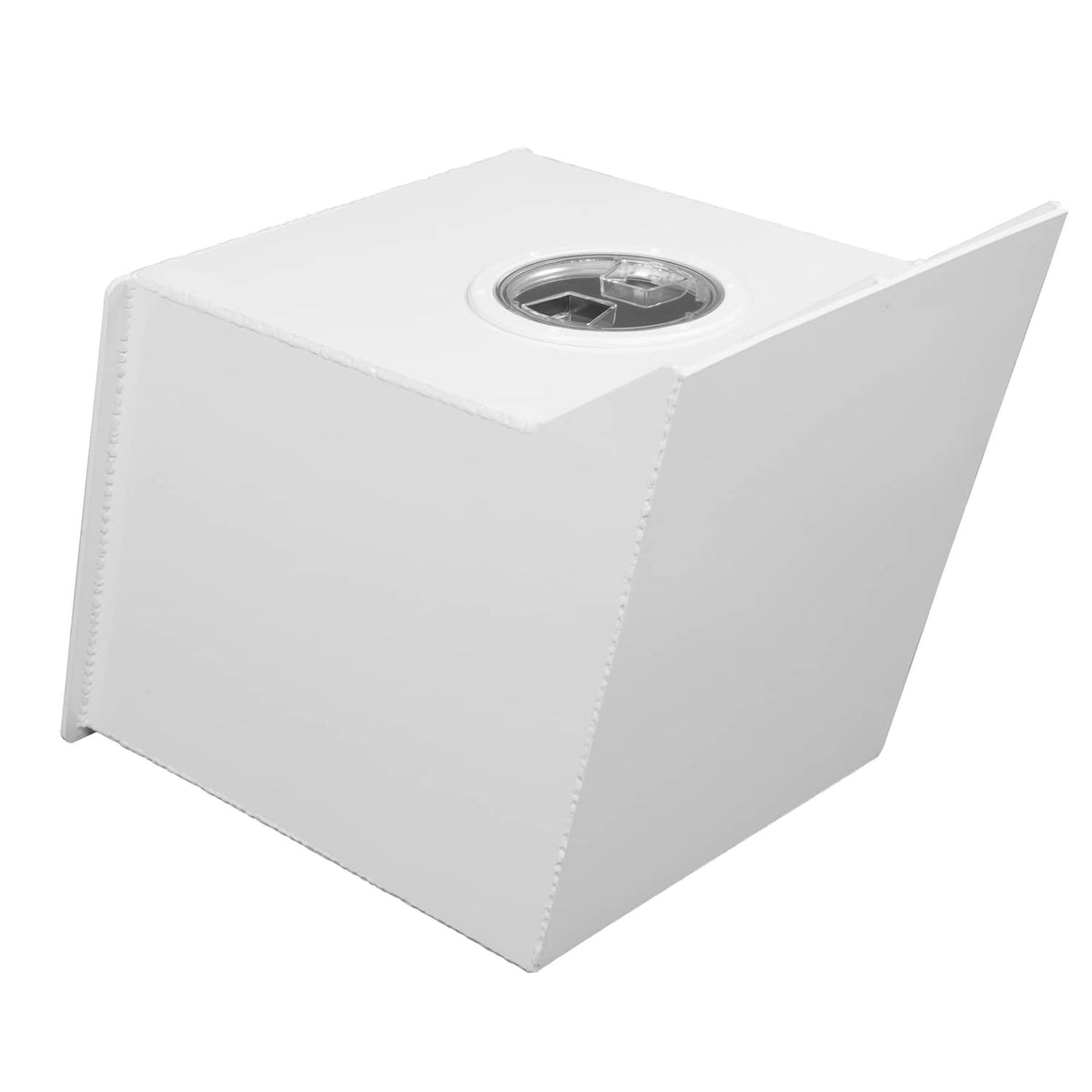 White outboard engine bracket 3/4 view showing top opening and contoured sides.
