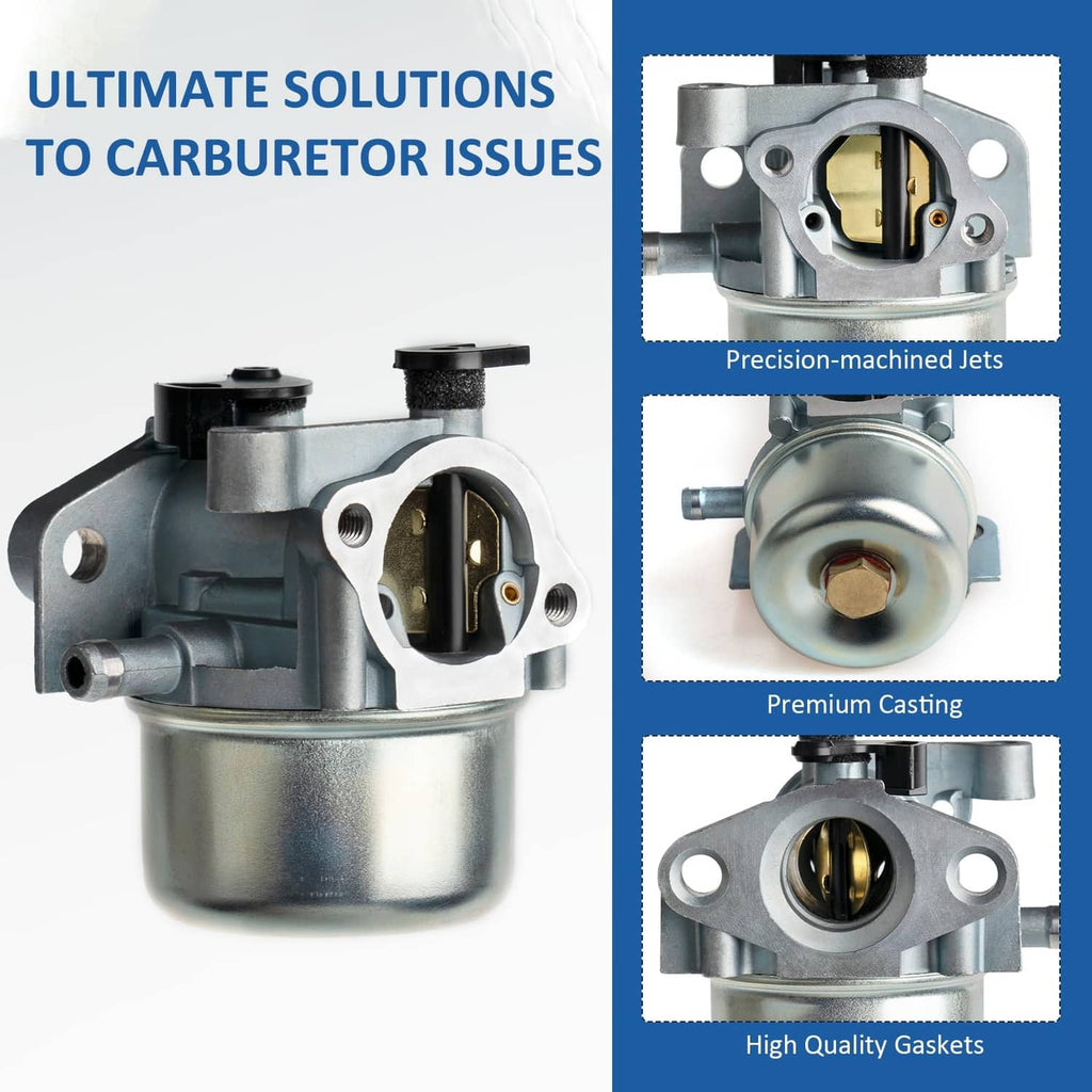 Carburetor with visible intake and jets detail, metal housing and side fitting