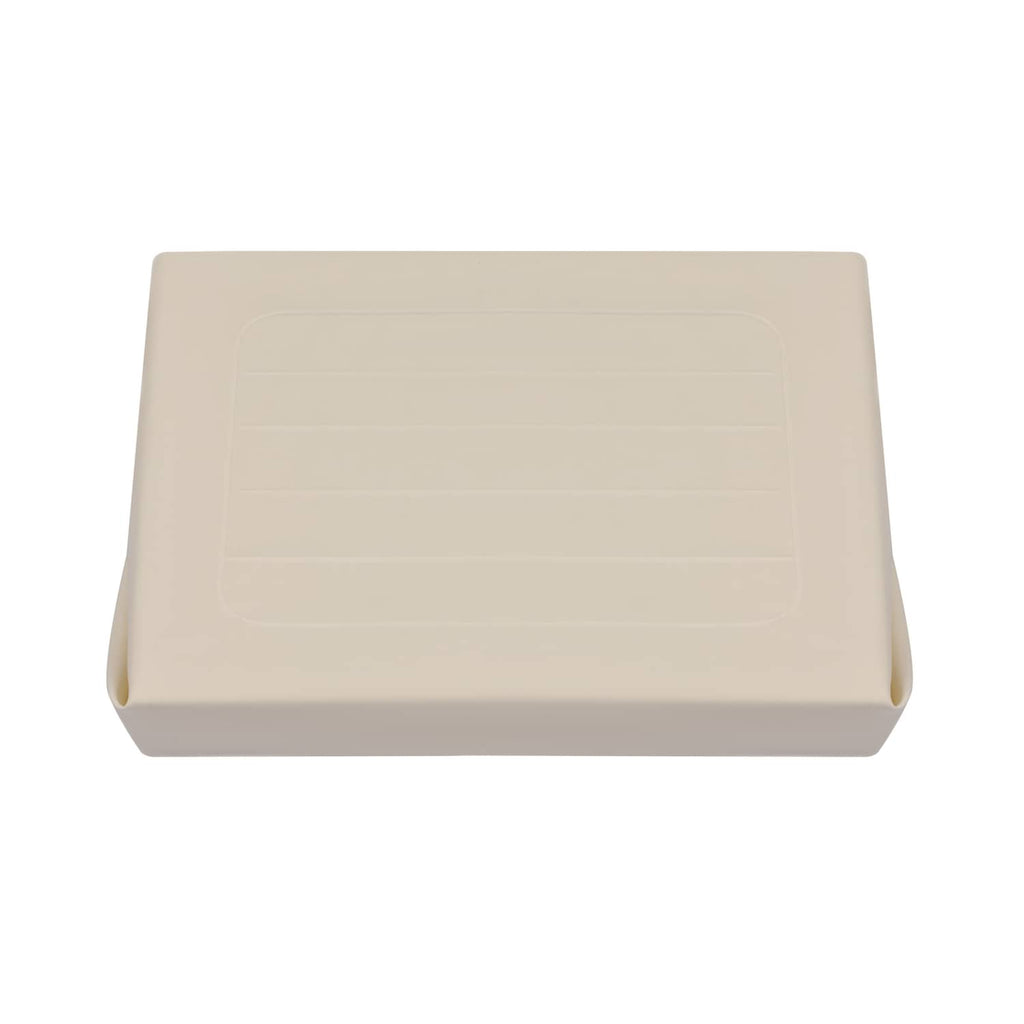 Light beige seat back cover front view with recessed rectangular design