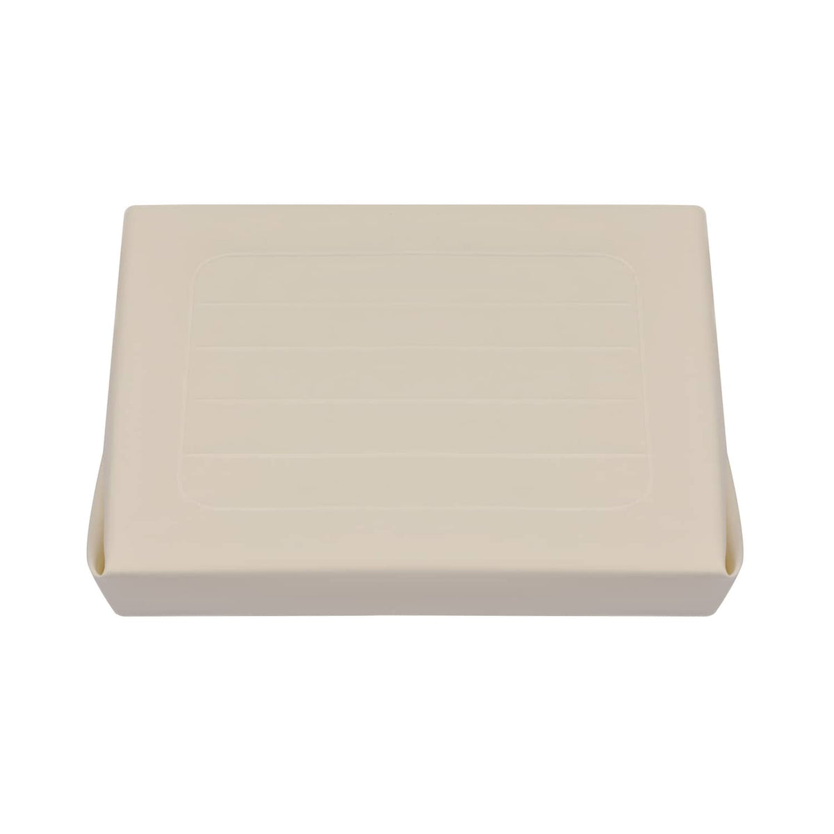 Light beige seat back cover front view with recessed rectangular design