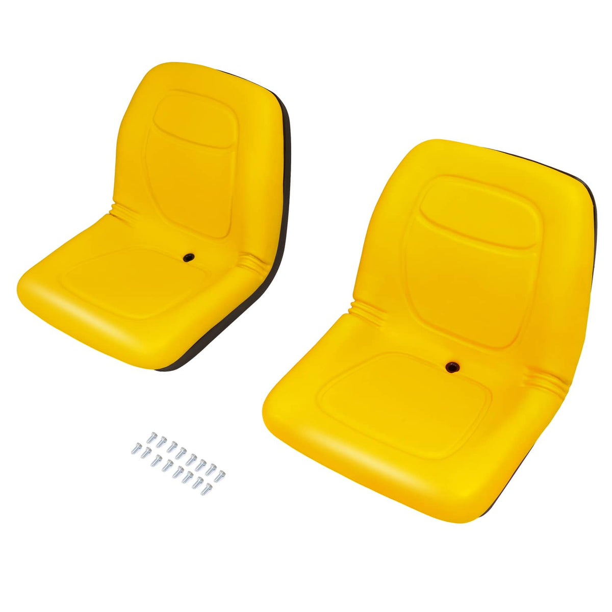 Two yellow seat cushions with black trim; include mounting screws below