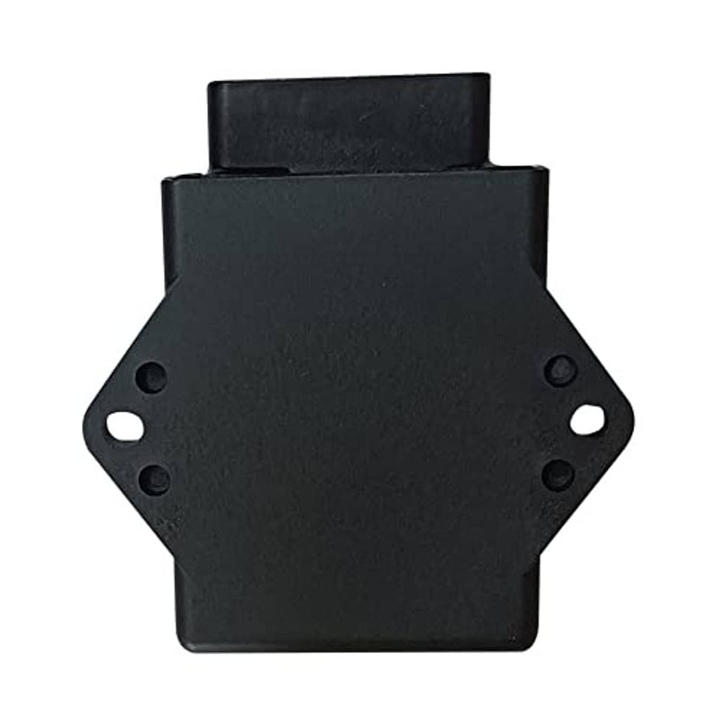 Black CDI module with hex mounting plate, side holes, and top cover