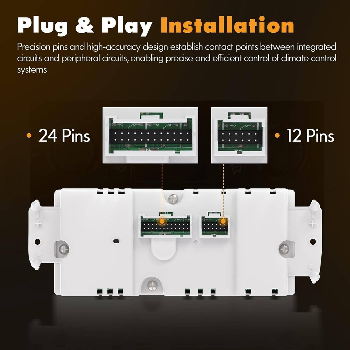 Climate control module back with exposed connector pins and circuit board